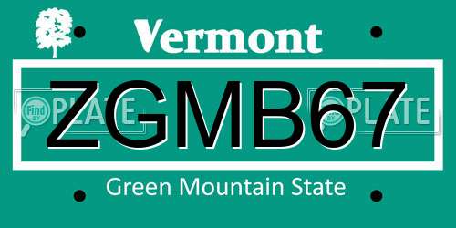 ZGMB67 Vermont License Plate