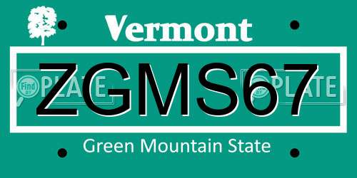 ZGMS67 Vermont License Plate