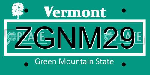 ZGNM29 Vermont License Plate