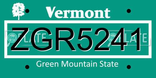 ZGR5241 Vermont License Plate