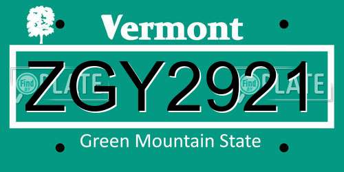 ZGY2921 Vermont License Plate