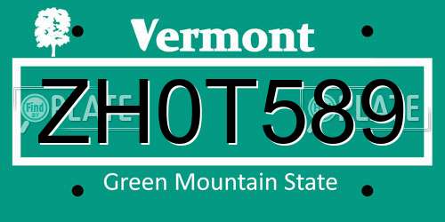 ZH0T589 Vermont License Plate