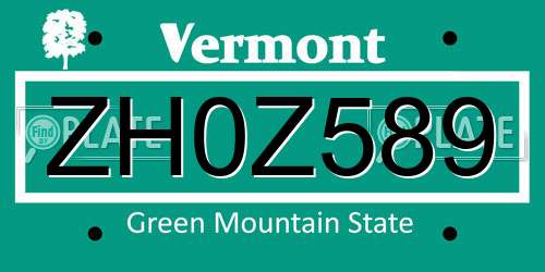 ZH0Z589 Vermont License Plate