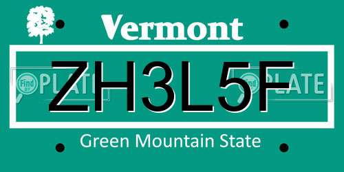 ZH3L5F Vermont License Plate