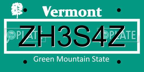 ZH3S4Z Vermont License Plate