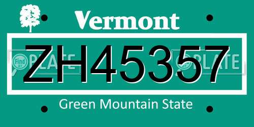 ZH45357 Vermont License Plate