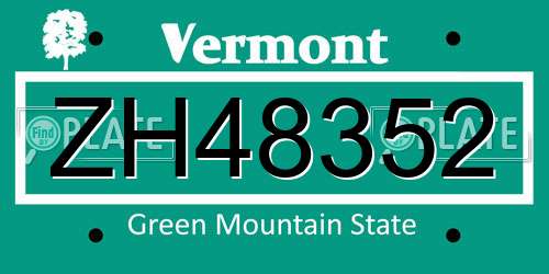ZH48352 Vermont License Plate