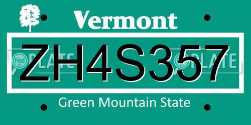 ZH4S357 Vermont License Plate