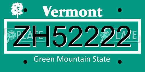 ZH52222 Vermont License Plate