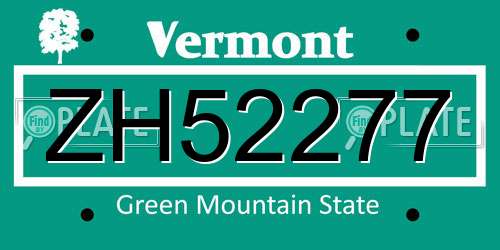 ZH52277 Vermont License Plate