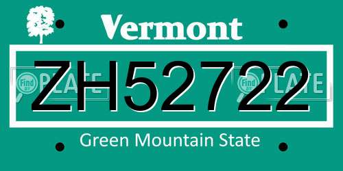 ZH52722 Vermont License Plate