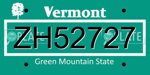 ZH52727 Vermont License Plate