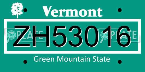 ZH53016 Vermont License Plate