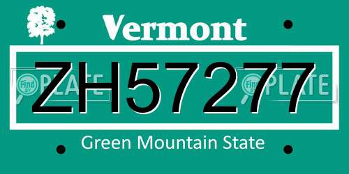 ZH57277 Vermont License Plate