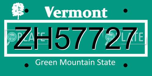 ZH57727 Vermont License Plate
