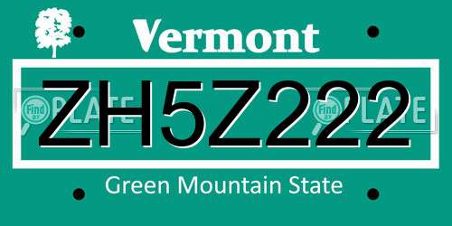 ZH5Z222 Vermont License Plate