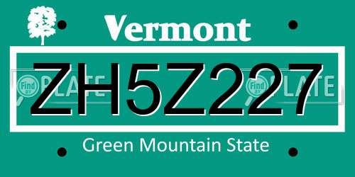 ZH5Z227 Vermont License Plate