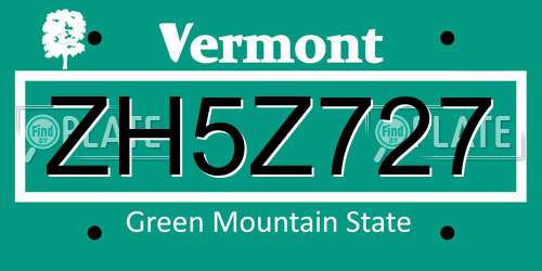 ZH5Z727 Vermont License Plate