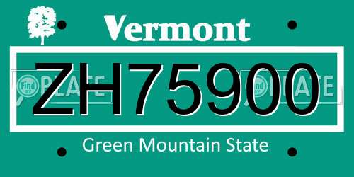 ZH75900 Vermont License Plate