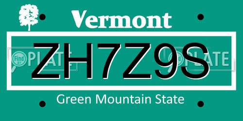 ZH7Z9S Vermont License Plate