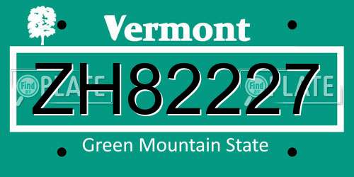 ZH82227 Vermont License Plate