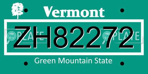 ZH82272 Vermont License Plate