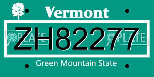 ZH82277 Vermont License Plate
