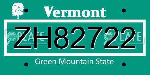 ZH82722 Vermont License Plate