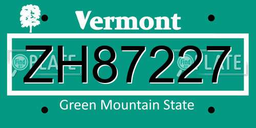 ZH87227 Vermont License Plate