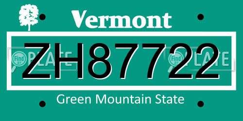 ZH87722 Vermont License Plate