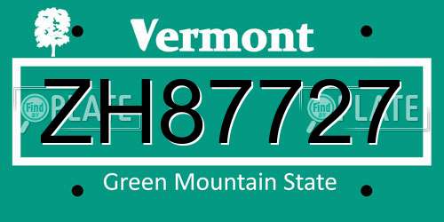 ZH87727 Vermont License Plate