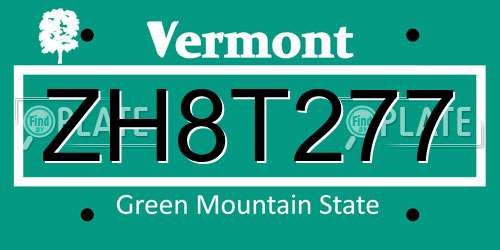 ZH8T277 Vermont License Plate