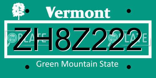 ZH8Z222 Vermont License Plate