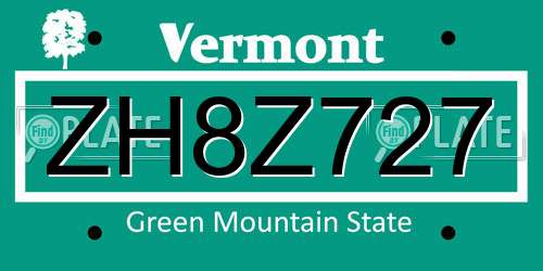ZH8Z727 Vermont License Plate
