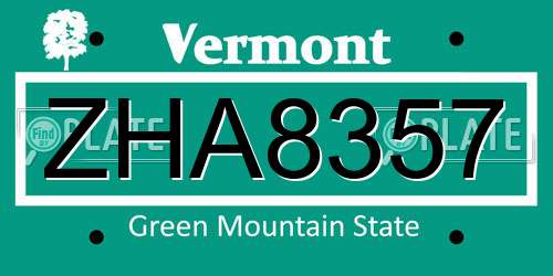 ZHA8357 Vermont License Plate