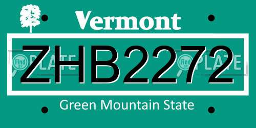 ZHB2272 Vermont License Plate