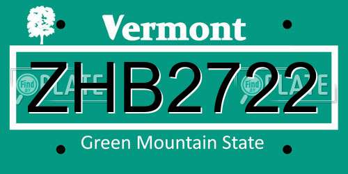 ZHB2722 Vermont License Plate
