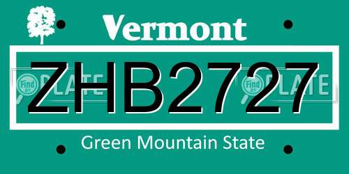 ZHB2727 Vermont License Plate