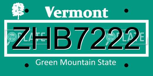 ZHB7222 Vermont License Plate