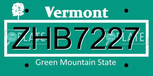 ZHB7227 Vermont License Plate