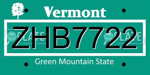 ZHB7722 Vermont License Plate