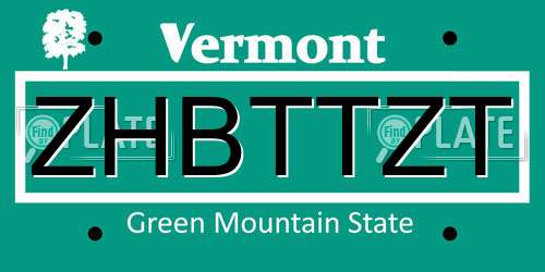 ZHBTTZT Vermont License Plate
