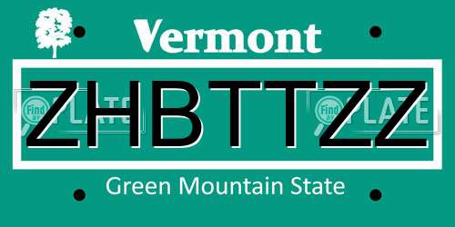 ZHBTTZZ Vermont License Plate