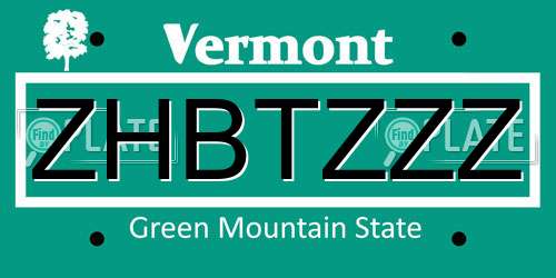 ZHBTZZZ Vermont License Plate
