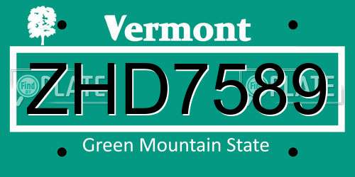 ZHD7589 Vermont License Plate