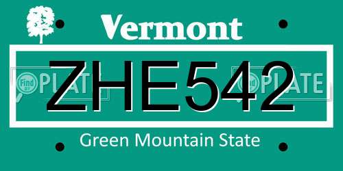 ZHE542 Vermont License Plate