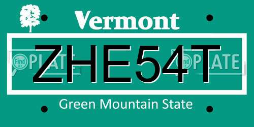 ZHE54T Vermont License Plate