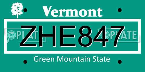 ZHE847 Vermont License Plate