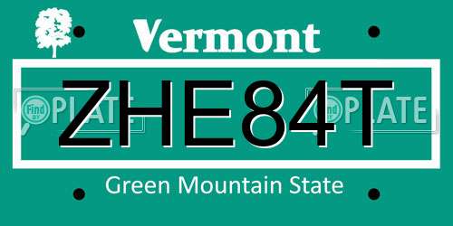 ZHE84T Vermont License Plate