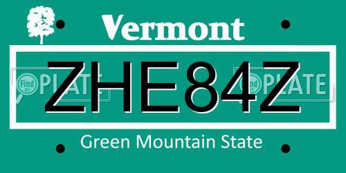 ZHE84Z Vermont License Plate